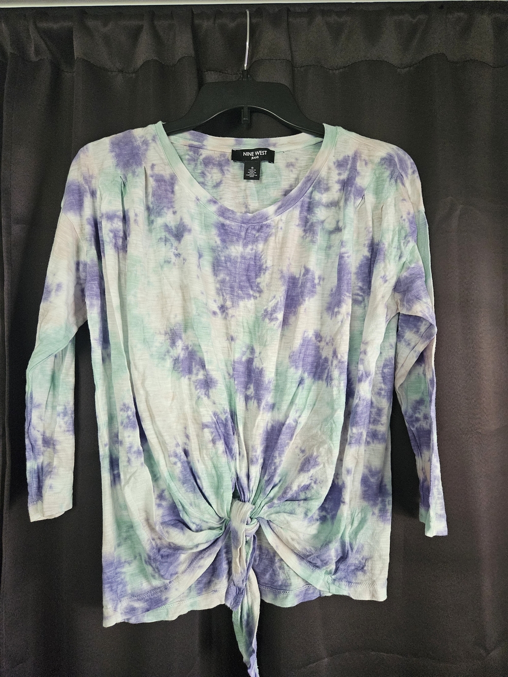 Nine West Purple and Mint Tie-Dye Long Sleeve Knot Front Top